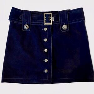 NWT Intermix Ava Navy Suede Military Skirt Sz M